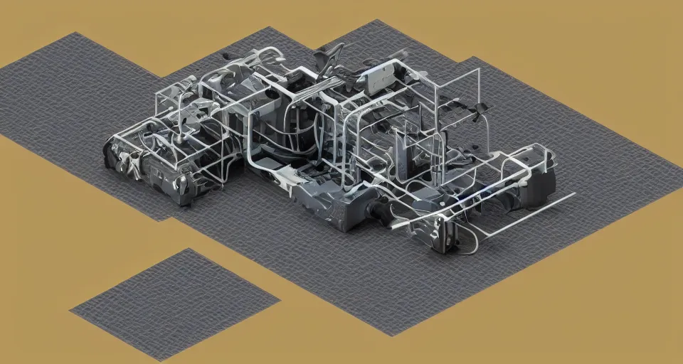 Prompt: isometric octane render of a deconstructed thinking machine