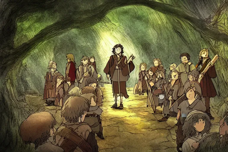 Image similar to tonemapped the fellowship of the ring by studio ghibli,