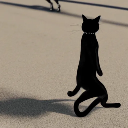 Image similar to a photorealistic cute black cat dancing vogue dance