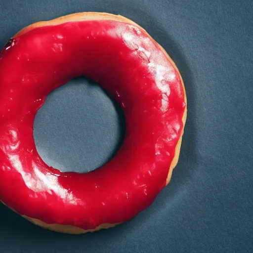 Image similar to Perfectly circular donut!!!!! in the shape of a raspberry!!!!!!, trending on artstation, 4k, 8k, professional photography, overhead shot, 35mm lens