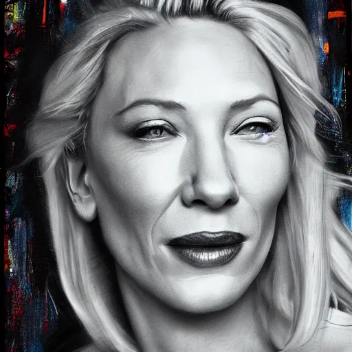 Image similar to graffiti of cate blanchett, photorealism,