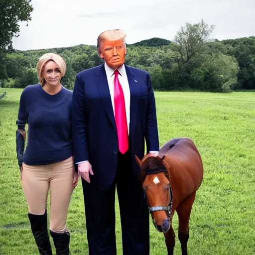 Image similar to ( donald trump × horse ) in a pasture