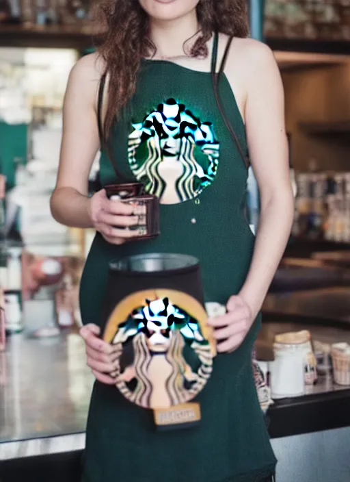 Image similar to a full portrait photo of real - life starbucks siren, f / 2 2, 3 5 mm, 2 7 0 0 k, lighting, perfect faces, award winning photography.