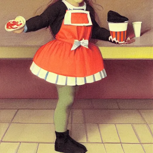 Prompt: girl in mcdonalds outfit, by jules - joseph lefebvre