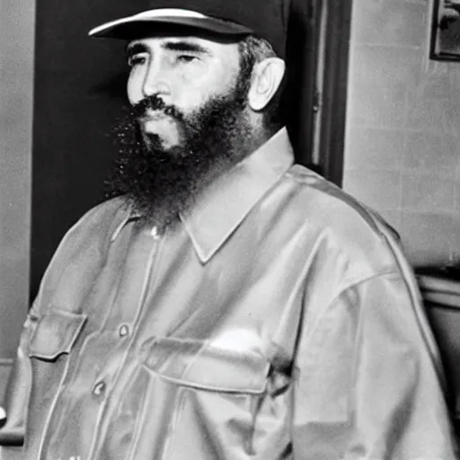 Prompt: Fidel Castro working at Dairy Queen, photograph