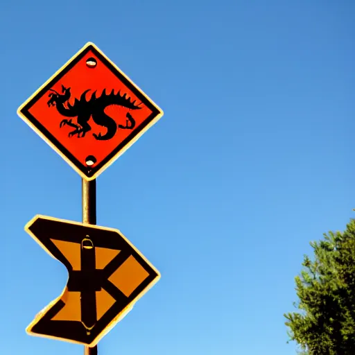 Image similar to road sign that says here be dragons,