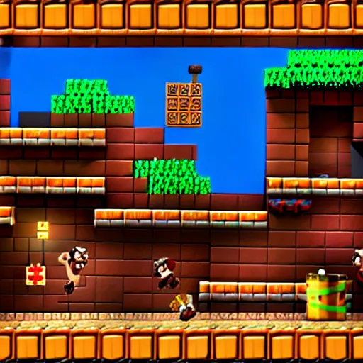 Image similar to Donkey Kong in a beautiful mine with shiny crystals on the wall, floating barrels and minecarts. In-game screenshot.