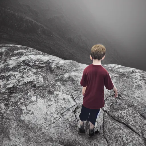 Prompt: a boy having basket on his back and he is climbing on the mountain, tall boy by Greg rutkkwski, Sung Choi, 8k Photo realistic, cinematic lighting, HD, high details, atmospheric, foggy , magical effect, clean and clear fave, full body, trending on artstation, devianart, golden ratio, rule of thirds