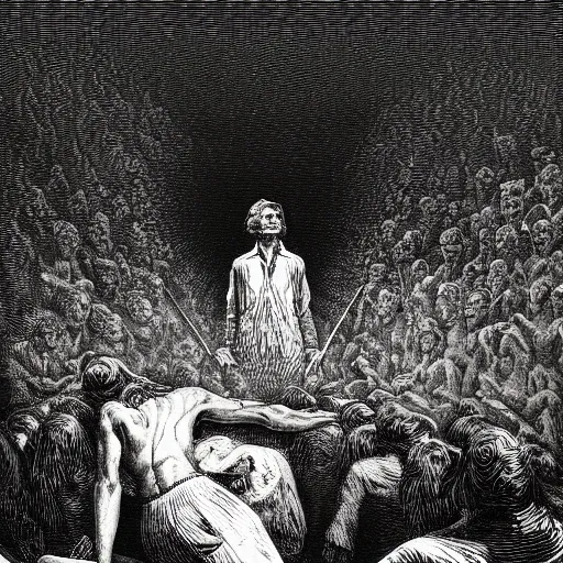 Prompt: 1 9 8 4 by george orwell, chiaroscuro, high detail, illustration by gustave dore