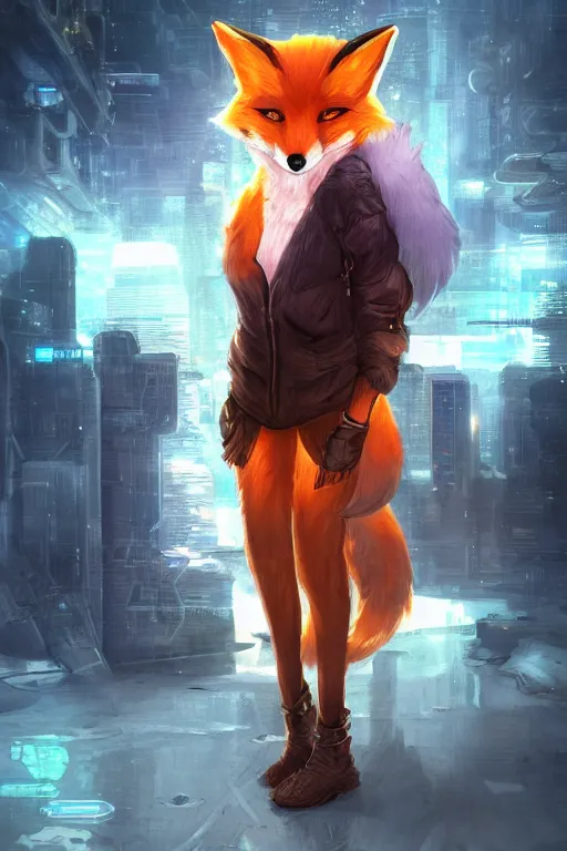 Image similar to a fox fursona, trending on artstation, by kawacy, furry art, digital art, cyberpunk, high quality, backlighting