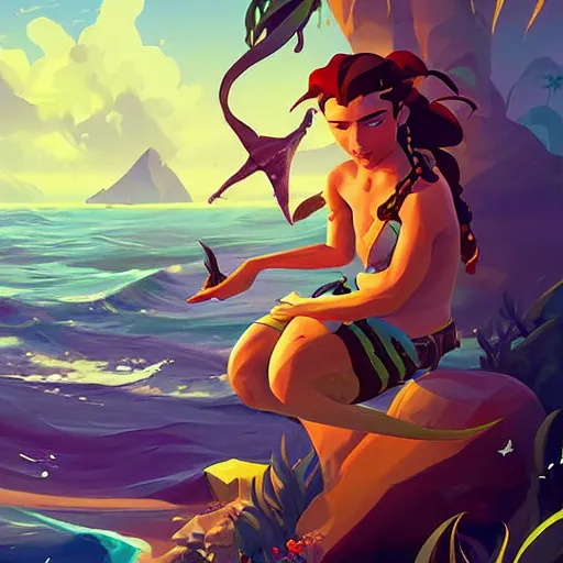 Image similar to painting mermaid treasure on sea of thieves game avatar hero smooth face median photoshop filter cutout vector, behance hd by jesper ejsing, by rhads, makoto shinkai and lois van baarle, ilya kuvshinov, rossdraws global illumination