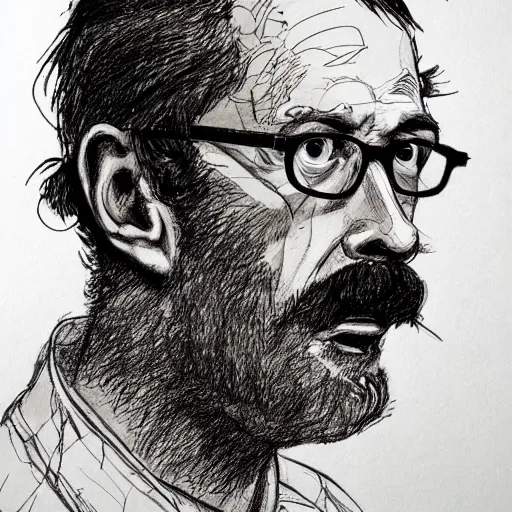 Image similar to a realistic yet scraggly portrait sketch of the side profile of a stern and sophisticated kip dynamite, trending on artstation, intricate details, in the style of frank auerbach, in the style of sergio aragones, in the style of martin ansin, in the style of david aja, in the style of mattias adolfsson