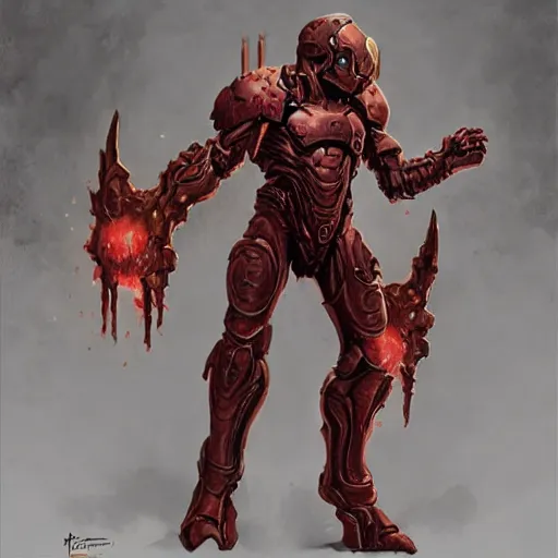 Image similar to doom eternal, mutant, translucent armor fused with the body, painted by stanley lau, painted by greg rutkowski, painted by stanley, artgerm, masterpiece, digital art, trending on arts