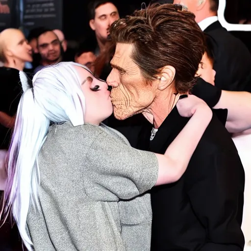 Prompt: willem dafoe kissing billie eilish in a bed