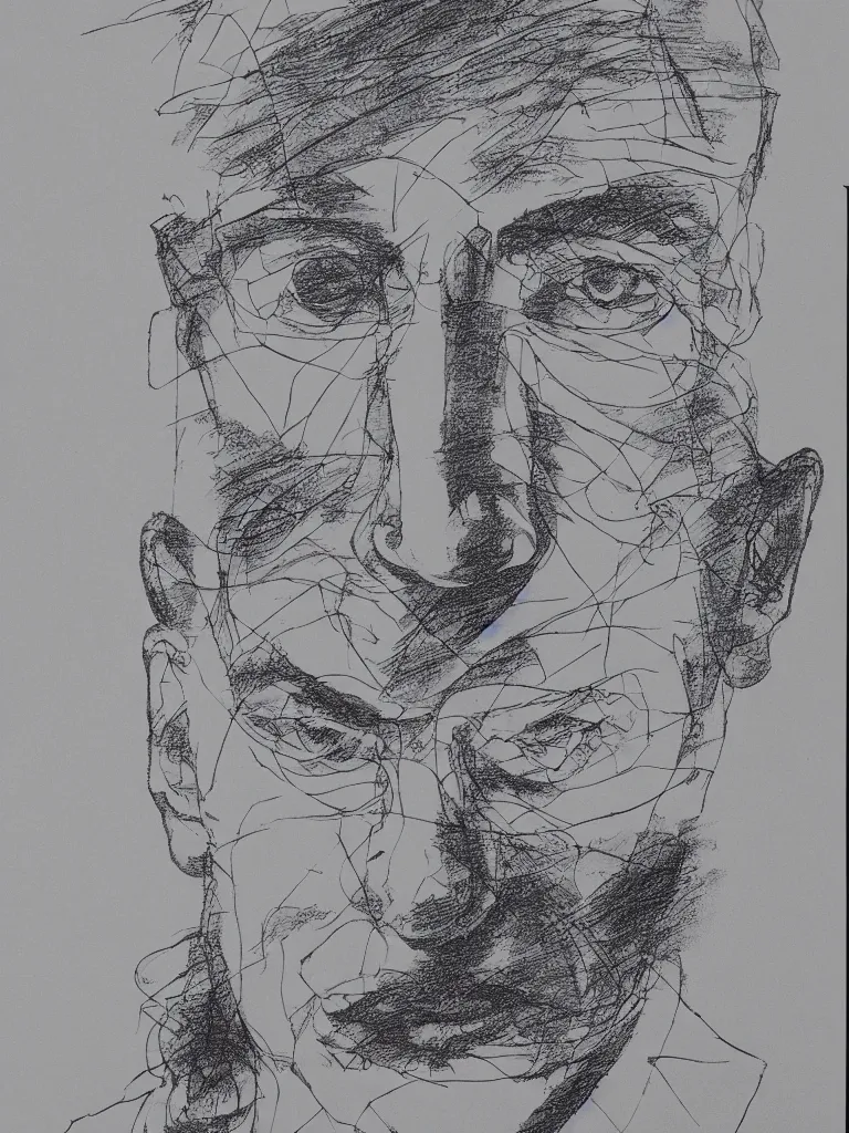 Prompt: wire lineart lines drawing calligraphy portrait of hermann hesse.