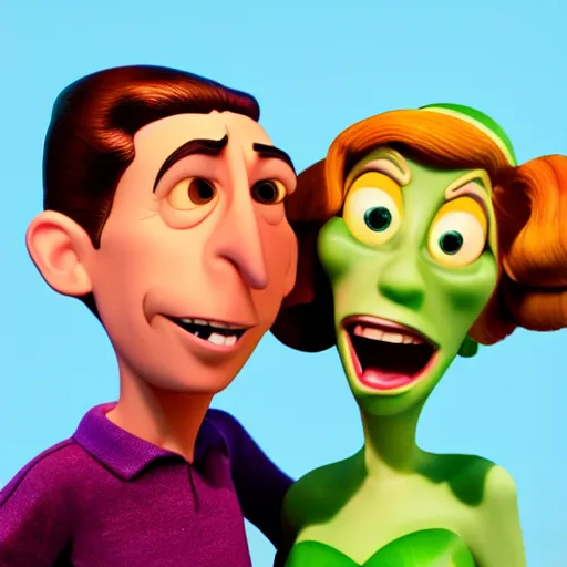 Image similar to bogey and bacall as pixar-style toys. Octane render, studio lighting.