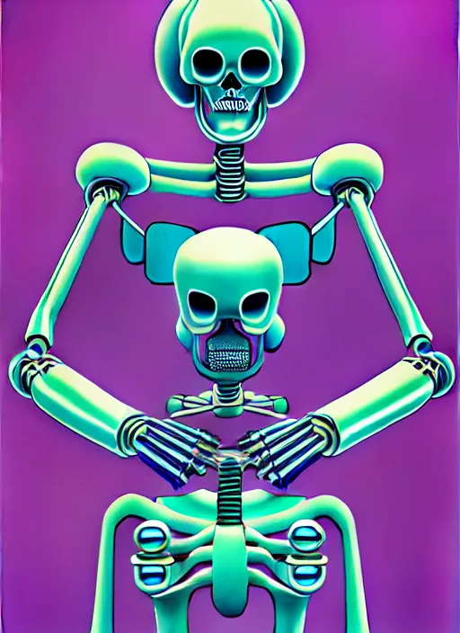 Image similar to skeleton mecha by shusei nagaoka, kaws, david rudnick, airbrush on canvas, pastell colours, cell shaded, 8 k