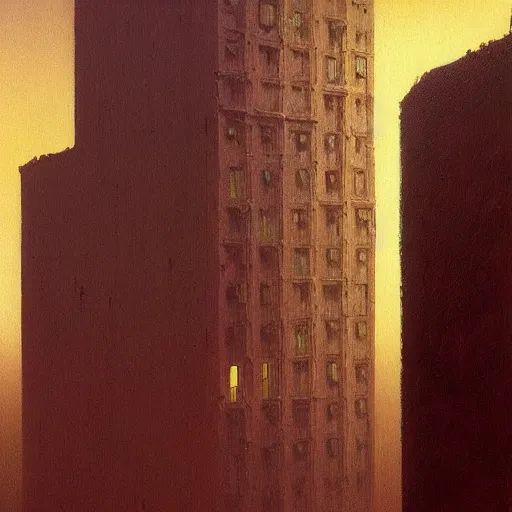 Prompt: a painting of a strange looking building with a lot of windows, cyberpunk art by Zdzisław Beksiński, cgsociety, pop surrealism, steampunk, sci-fi, dystopian art