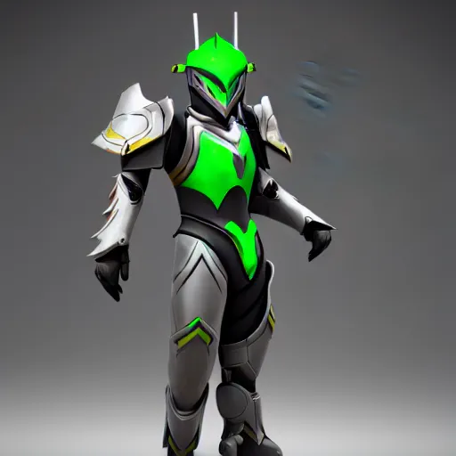 Image similar to a young boy with the appearance and armor of genji from overwatch, design, octane render, 4 k, ingame shot