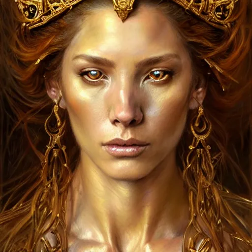 Prompt: highly detailed portrait of a majestic lioness queen in the form of a beautiful woman. d & d. art by donato giancola, eugene delacroix, ruan jia, bastien lecouffe - deharme. trending on artstation, intricate details, energetic composition, golden ratio, concept art, illustration, elegant art, global illuminaition