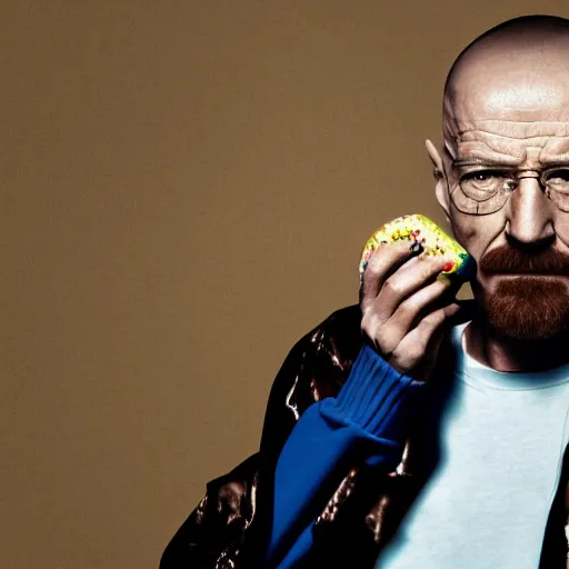 Image similar to Walter White eating a donut with Snoop Dogg, 4k, fullbody