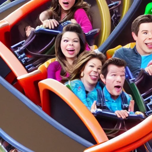 Image similar to icarly on a rollercoaster detailed face