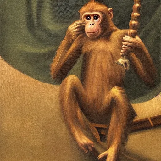 Image similar to a monkey holding camera in an oil painting, running freely, high detail, high polygon-W 768