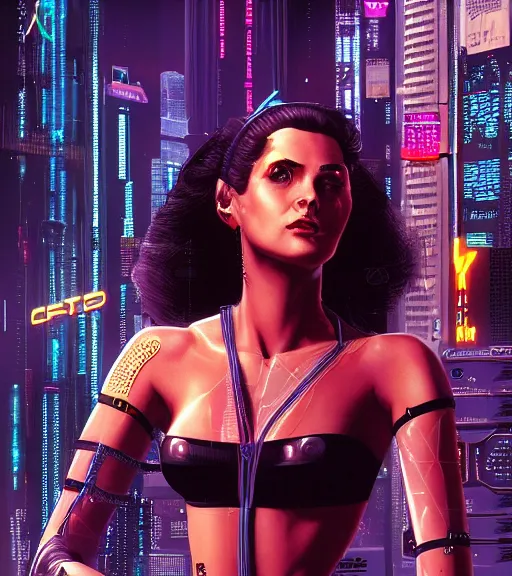 Image similar to cable plugged in, side of head, very very beautiful woman, cyberdeck computer terminal, street level night city, 1 9 7 9 omni magazine cover, style by vincent di fate, artgerm, cyberpunk 2 0 7 7, very coherent, detailed, 4 k resolution, unreal engine, daz