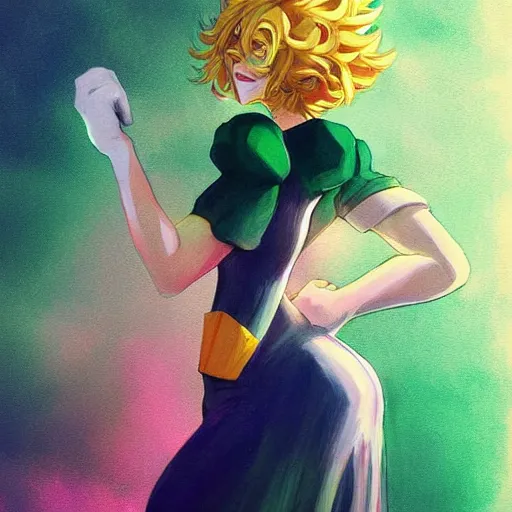 Prompt: tatsumaki from one punch man, painting, cool color palette, refreshing, soft lighting, by hayao myazaki, by wlop, kushart krenz, kawacy