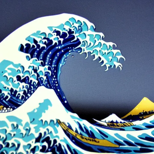 Image similar to great wave off kanagawa, in claymation style