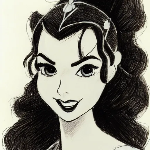 Image similar to milt kahl sketch of victoria justice with done up hair, tendrils and ponytail as princess padme from star wars episode 3