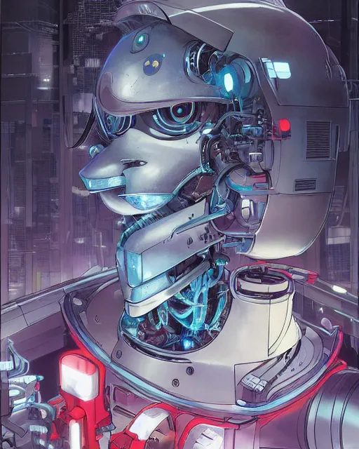 Image similar to portrait of a rat as a robot, cybernetic enhancements, art by makoto shinkai and alan bean, yukito kishiro