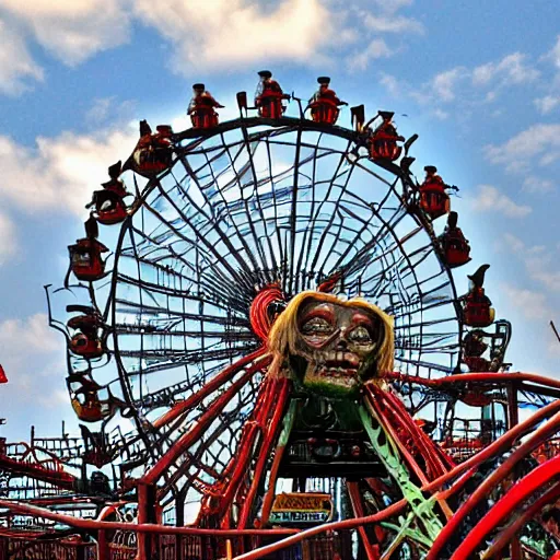 Prompt: death enjoying riding a roller coaster, coney island, digital photography, highly detailed,