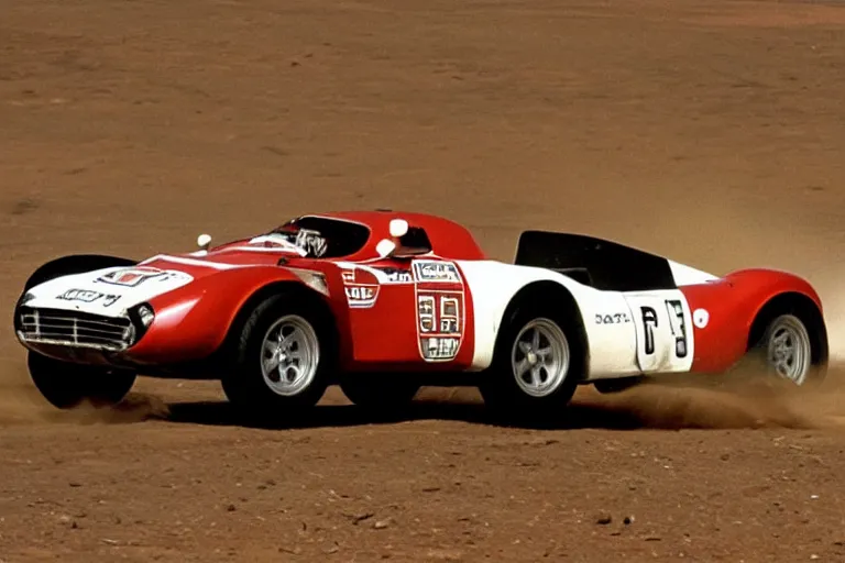 Prompt: 1 9 5 5 ferarri testarossa, mid - 7 0 s dakar rally footage, speed