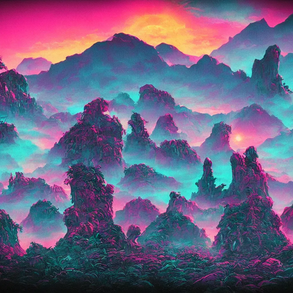 Image similar to 80s landscape photo, ET, goonies, retrowave, synthwave