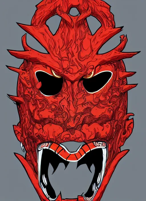 Image similar to Demon Samurai Mask, in the style of Sam Guay and James Jean, extremly detailed, flat illustration, trending on artstation