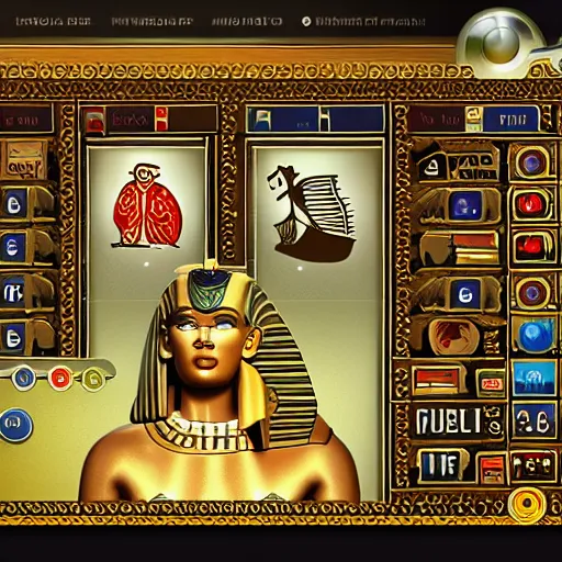 Prompt: video game user interface, egyptian theme