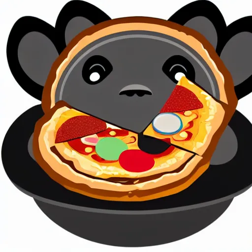 Image similar to holographic logo of a bear eating a pizza, etsy sticker, vector art,