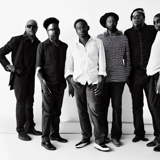 Prompt: photo of a great soul music band with five white musicians, realistic pictures, intricate details, portrait, vogue, sharp focus, pullitzer, award winning photograph of the year, canon eos 5 d mark iv,