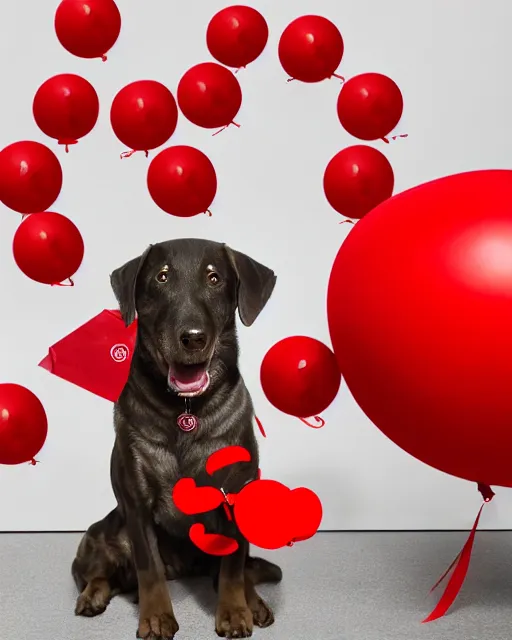 Image similar to target mascot 3d dog happily surrounded by target logo and red balloons artistic ad campaign photo Leica Zeiss