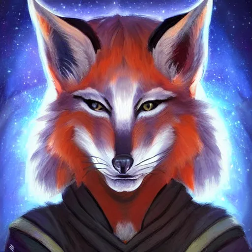 Image similar to a painted avatar portrait of a kitsune fox mage, in the style of dnd beyond avatar portraits, beautiful, artistic, elegant, lens flare, magical, lens flare, nature, realism, stylized