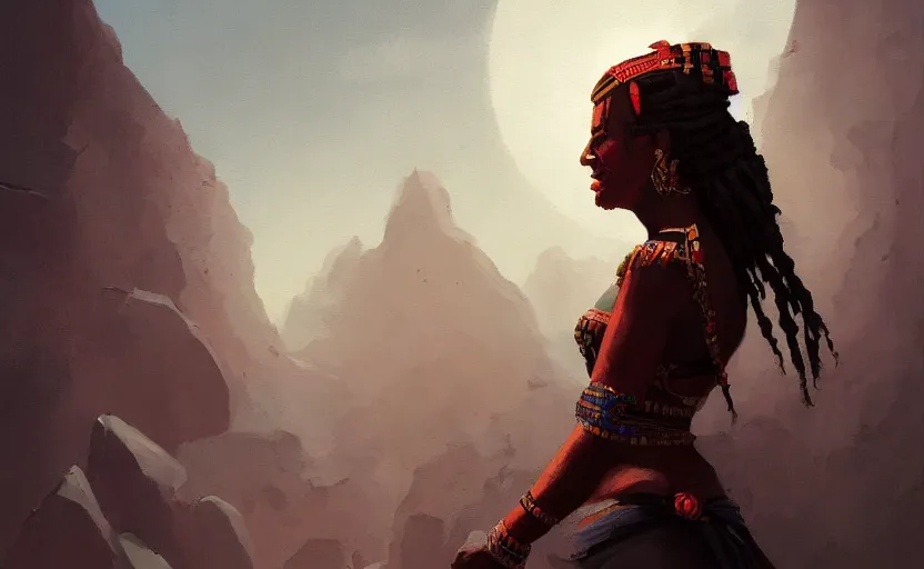 Image similar to A painting of a Aztec Woman trending on artstation in the style of Greg Rutkowski