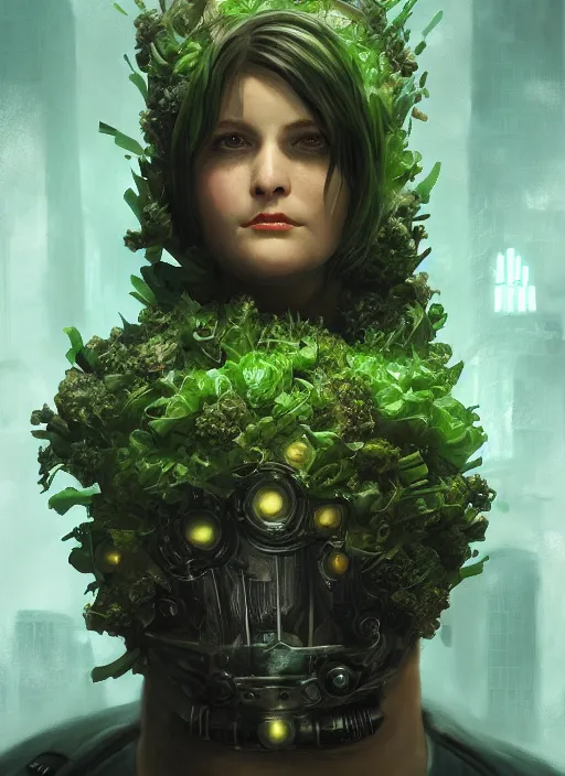 Image similar to biohazard portrait of brocoli bioshock, au naturel, hyper detailed, digital art, trending in artstation, cinematic lighting, studio quality, smooth render, unreal engine 5 rendered, octane rendered, art style by klimt and nixeu and ian sprigger and wlop and krenz cushart