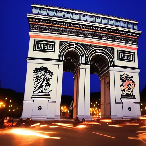 Image similar to the arc du triomphe with a portal leading to another world in it