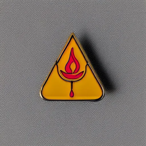 Prompt: a photo of a retro 7 0 s minimalistic clean fire warning enamel pin, studio lighting, behance