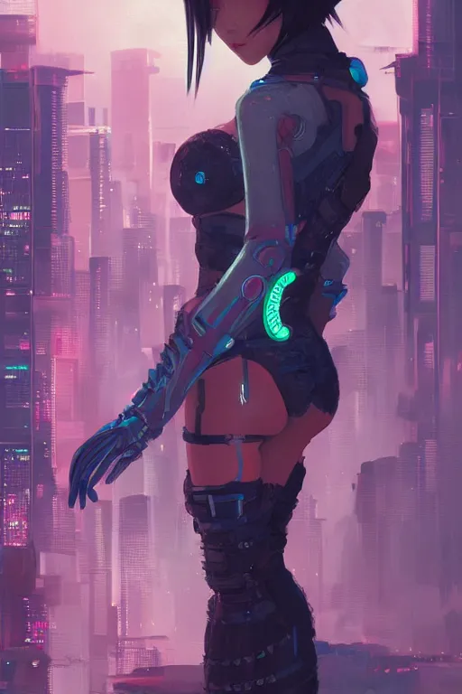 Image similar to portrait futuristic Ninja Girl, in future cyberpunk tokyo rooftop , ssci-fi, fantasy, intricate, very very beautiful, elegant, neon light, highly detailed, digital painting, artstation, concept art, smooth, sharp focus, illustration, art by WLOP and tian zi and alphonse mucha