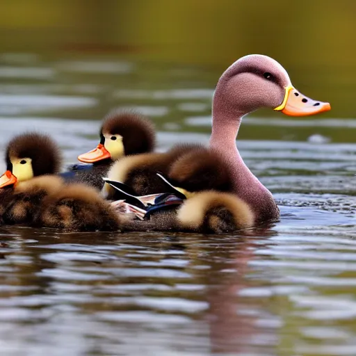 Image similar to a bald headed duck, with chicks, photo