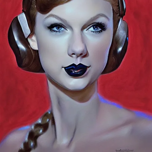 Image similar to Taylor Swift as Princess Leia, portrait painted by Normand Rockwell