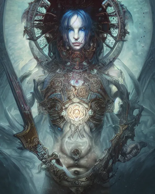 Image similar to Berserker, centered, portrait, symmetrical, Path of Exile, Diablo, Warhammer, digital painting, highly detailed, concept art, Nekro, Peter Mohrbacher, Alphonse Mucha, Brian Froud, Yoshitaka Amano, Kim Keever, Victo Ngai, James Jean