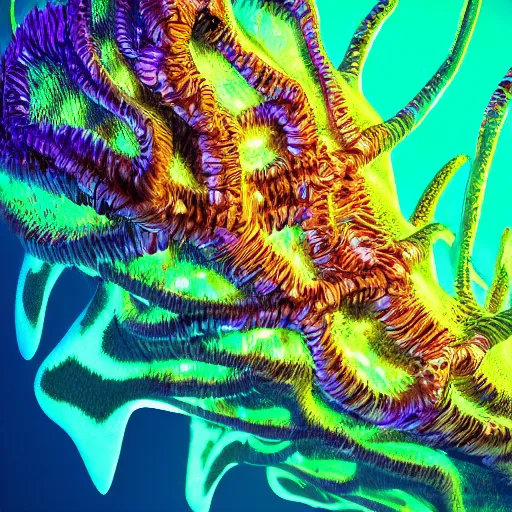 Image similar to Photorealistic bioluminescent sea life. Hyperdetailed photorealism, 108 megapixels, amazing depth, glowing rich colors, powerful imagery, psychedelic Overtones, 3D finalrender, 3d shading, cinematic lighting, artstation concept art